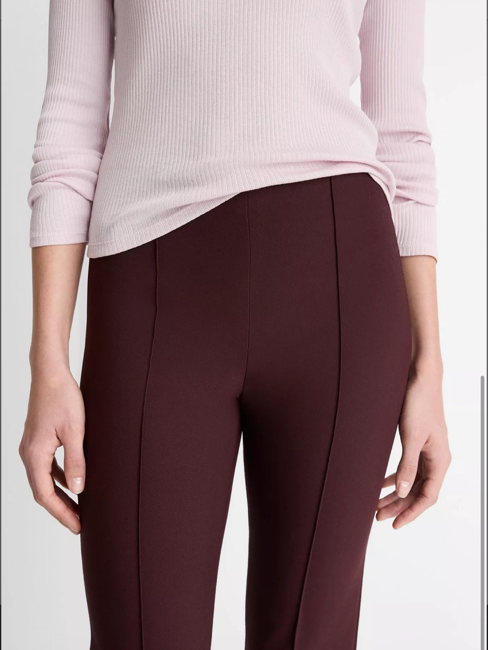 VINCE Mid Rise Pintucked Cropped Pants BURGUNDY XS oxblood burgundy trousers